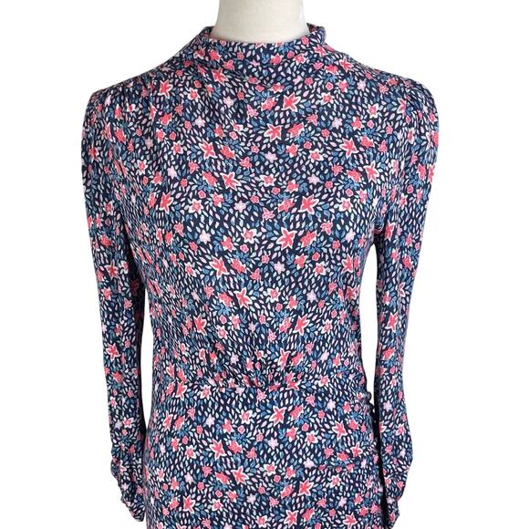 Rebecca Taylor Blue Red Floral Long Sleeve Mock Neck Stretch Zip Up Mini Dress - Picture 4 of 12